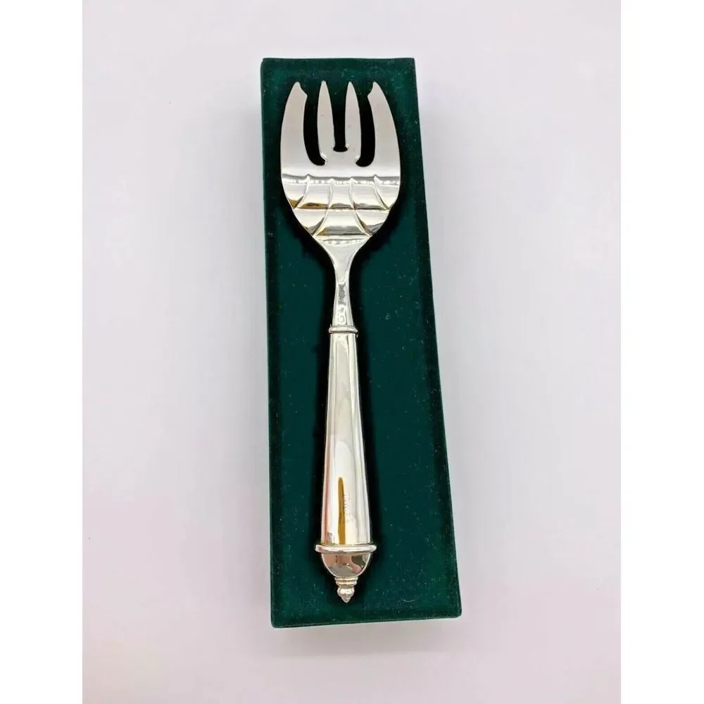 Towle Silverplate Copenhagen Large Serving Fork Server in GreenVelvet Box 10 1/4